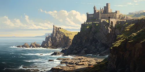 Castle Delcor is built atop foreboding island cliffs